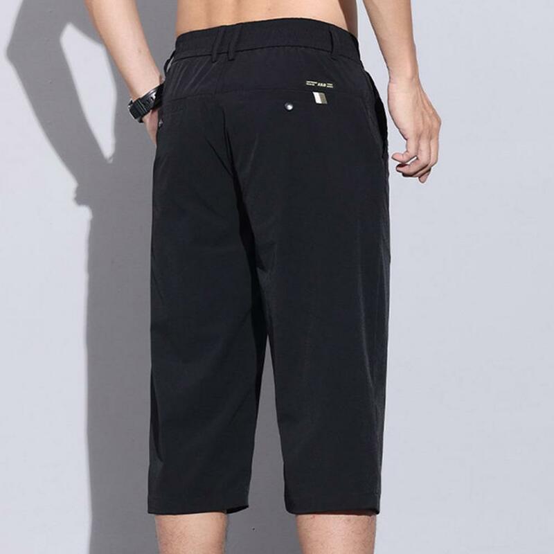Men Trousers Men Straight Leg Pants Stylish Men's Cropped Pants with Button Zipper Closure Side Pockets Quick-drying for Daily