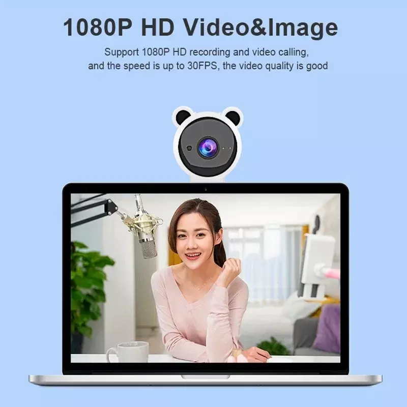 Cámara Web de ordenador con micrófono incorporado, Webcam Full HD rosa, 1080P, USB, enfoque de visión nocturna