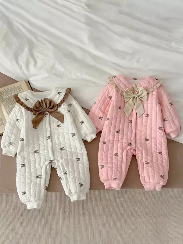 Winter Newborn Infant Baby Girls COTTON Bow Thick Flounce Romper Kids Rabbit Onepiece Fashion Baby clothing