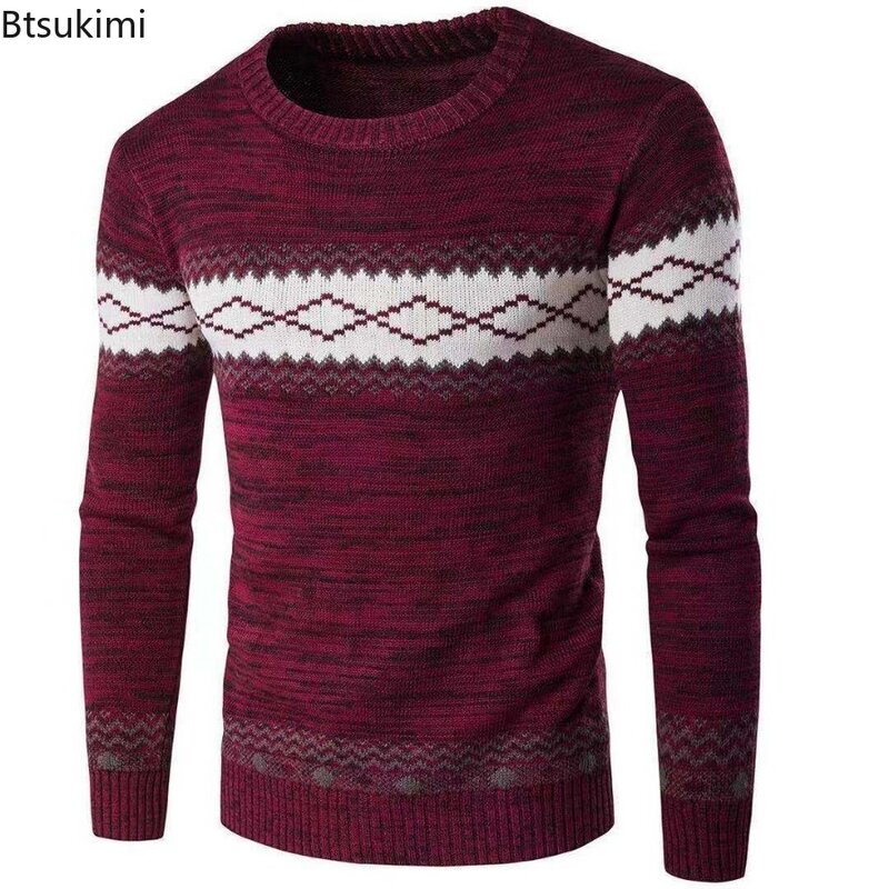 2023 męski kontrastowy kolor dzianinowy sweter jesienno-zimowy w stylu etnicznym Slim Fit Bottom sweter z dzianiny dla mężczyzn swobodny sweter
