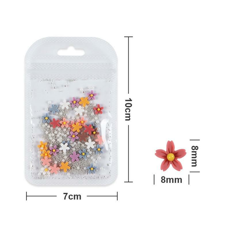 Flower Five Petal Mixed Beads Black Elegant Nail Gem Matte Nail Sticker autoadesivo 3d Nail Charm Uv