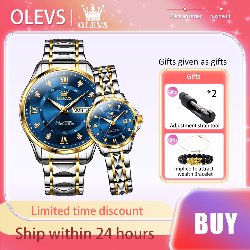 Olevs-男性と女性の防水発光クォーツ時計、日付、高級ブランド、プルオーバー、カップル、オリジナル、ロマンチック