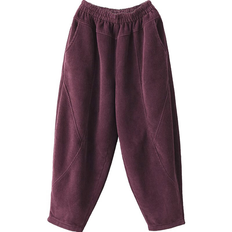 Oversized Corduroy Winter Baggy Pants Women Plus Velvet High Waist Harem Pantalones Vintage Big Pocket Casual Ankle-Length Pants