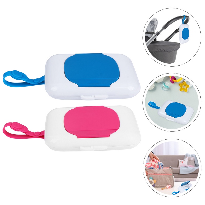 Dispensadores de piezas para bebés, cajas de pañuelos húmedos para toallitas al aire libre, convenientes, 2 unidades