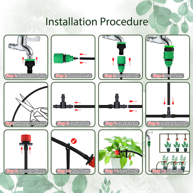 DIY 정원 물방울 관개 시스템, 자동 급수 1/4 인치 호스, 마이크로 급수 키트, 조절식 드리퍼, 온실, 30-50M