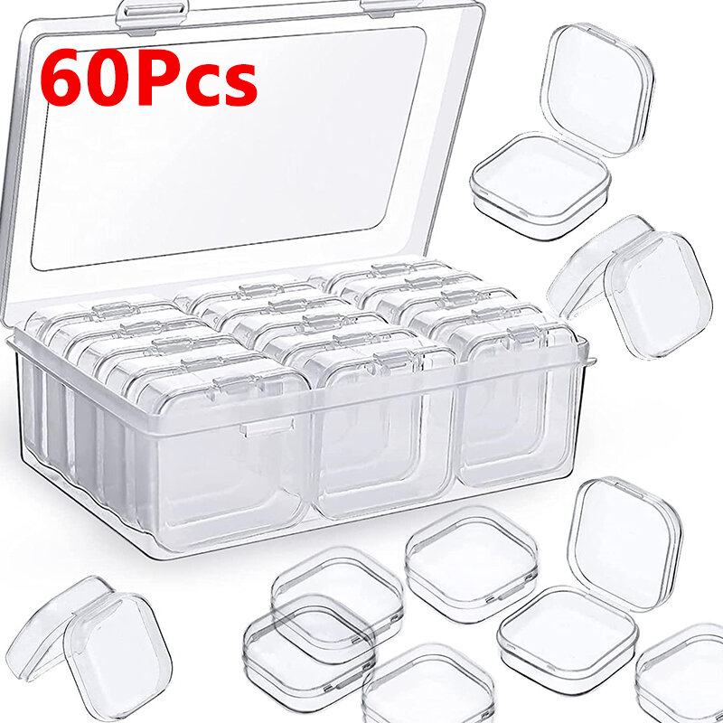 60Pcs Mini กล่องใส่ของแบบใสพลาสติกกล่องเครื่องประดับต่างหูบรรจุภัณฑ์เก็บขนาดเล็กกล่องกล่องเครื่องประดับ