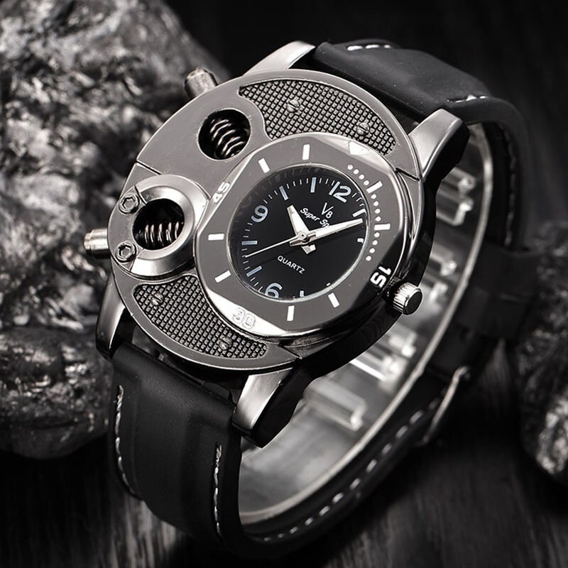 V8-Reloj de pulsera deportivo para hombre, cronógrafo de cuarzo con banda de goma negra, de alta velocidad, masculino