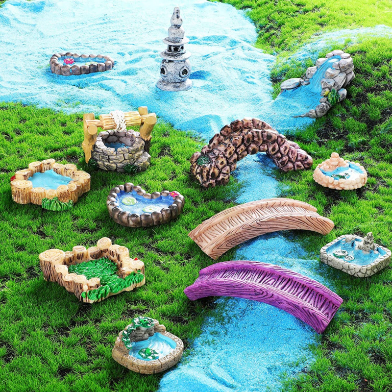 Accesorios de jardín de hadas de paisaje en miniatura, Mini Faro, puente de pozo de agua, adorno de cabaña, decoración de jardín en miniatura DIY
