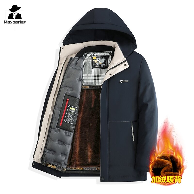 winter New Men's Jacket Detachable Thickened Lamb Wool Lined Hooded Fashion Warm Parka Men's Brand Clothing Business Padded Coat