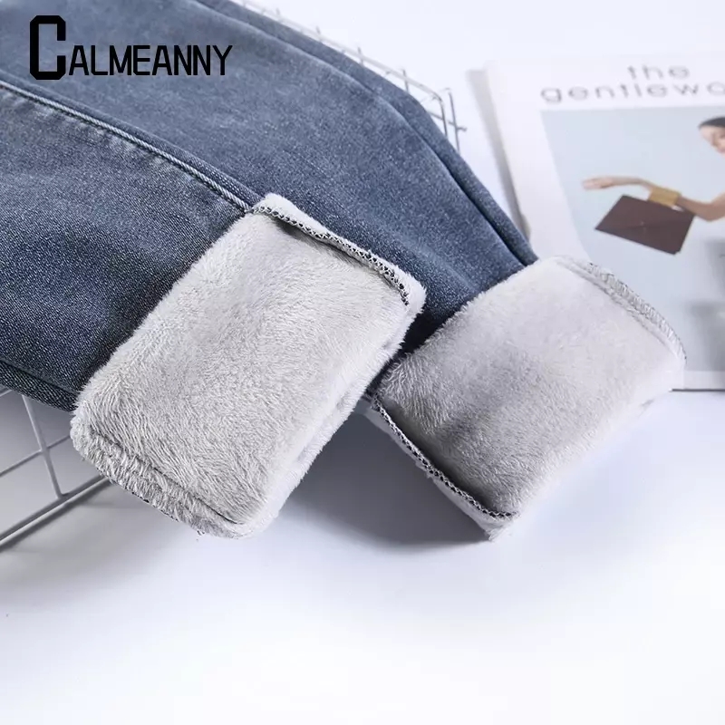 Damskie jeansy 2023 zimowe ciepłe nowe elastyczne podszyty polarem termiczne z wysokim stanem spodnie dżinsowe uniwersalne legginsy damskie spodnie Slim