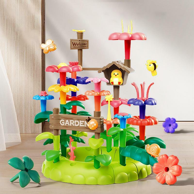 花の庭のビルディングおもちゃ、創造的な夢のシリーズ、意味、相互接続、スタッキングブロック、教育玩具、42個、51個、93個