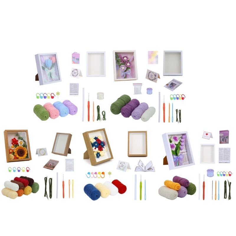YYSD Crochet Flower Kits for Beginner DIY Crochet Starter with Yarn, Crochet Hook, Needle, Knitting Marker, Photo Frame