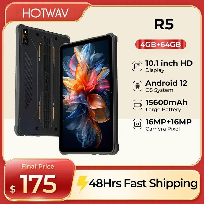 Original HOTWAV R5 Rugged Tablet 15600mAh Android 10.1 Inch HD+ Pad 4GB 64GB Octa Core 16MP Dual SIM GPS Global Version Tablets
