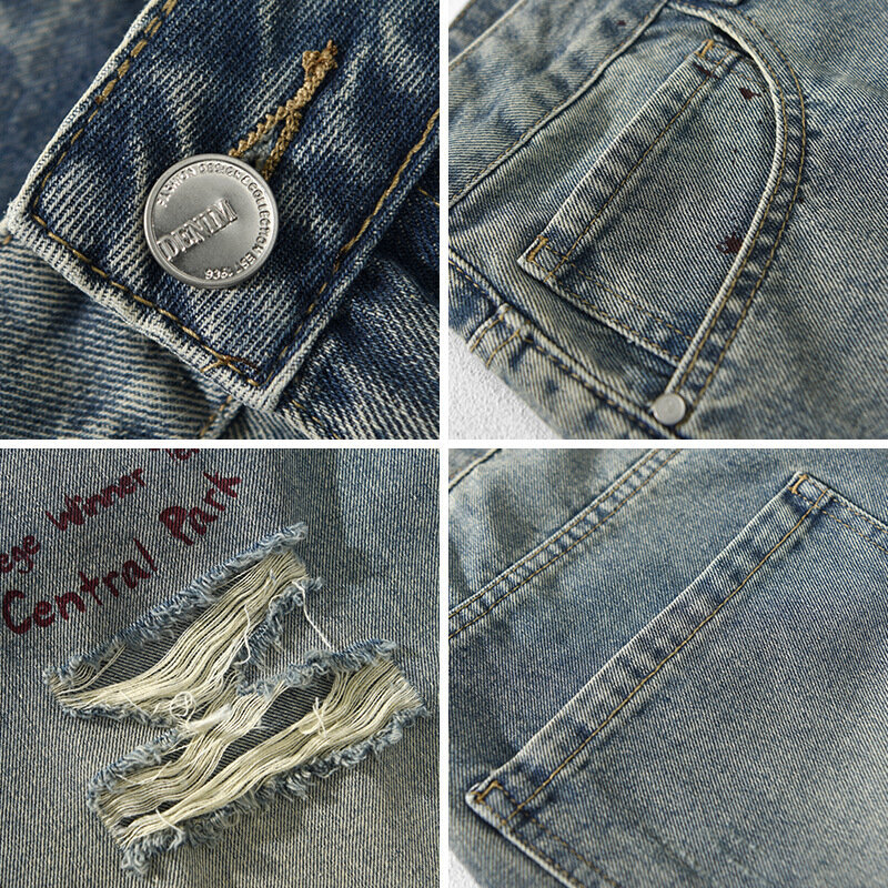 سراويل جينز كلاسيكية ممزقة ومغسولة للرجال ، ملابس كاجوال فضفاضة ، سراويل قطنية ناعمة بطول الركبة ، جديد ، صيف ، AG7152