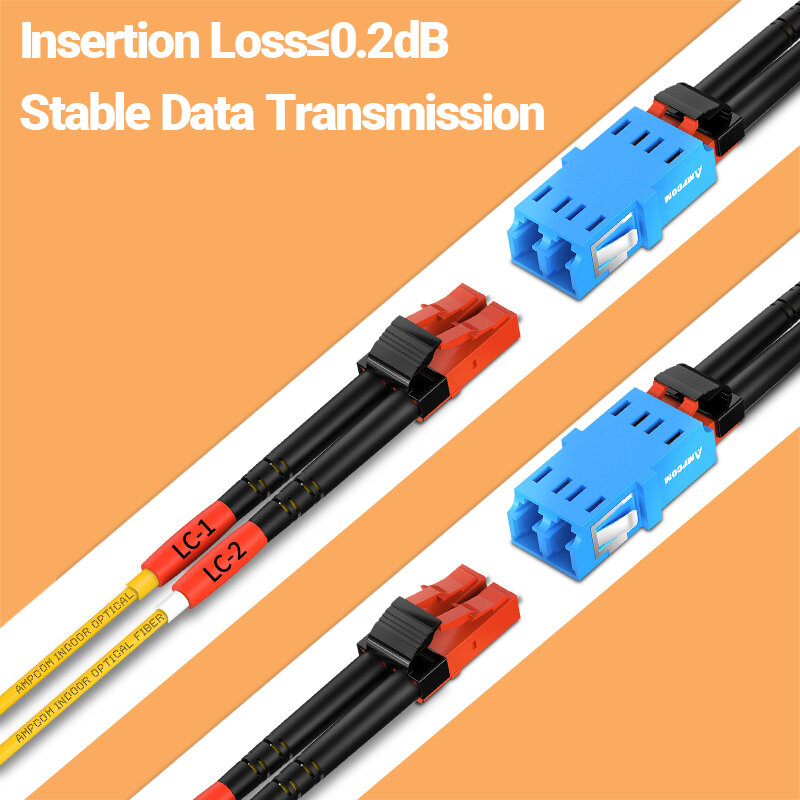 AMPCOM-Cable de parche óptico de fibra óptica LC a LC UPC, monomodo, Duplex SMF 9/125μm, modo único, curva sensible, 2,0mm