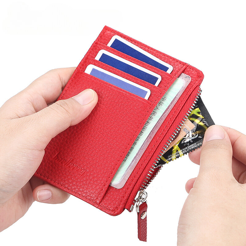 Sarung kartu SIM pendek ritsleting pria dan wanita, Multifungsi Ultra tipis tas kartu Bank lisensi pengemudi