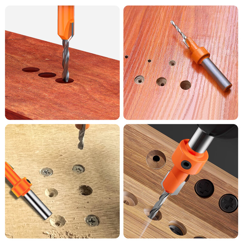 HUHAO-Juego de brocas de fregadero para madera, 1/5 piezas, vástago de 8mm, tornillo de madera HSS, brocas de enrutador, perforadora de agujeros, herramientas de carpintería