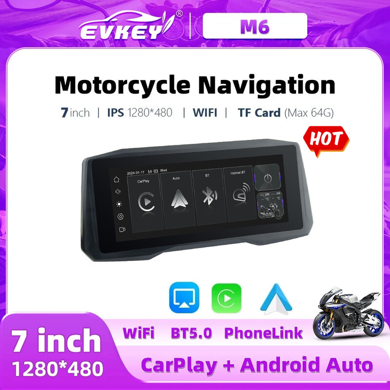 EKVEY 7-calowa nawigacja motocyklowa CarPlay Bezprzewodowy ekran CarPlay Android Auto Airplay Przenośny monitor motocyklowy