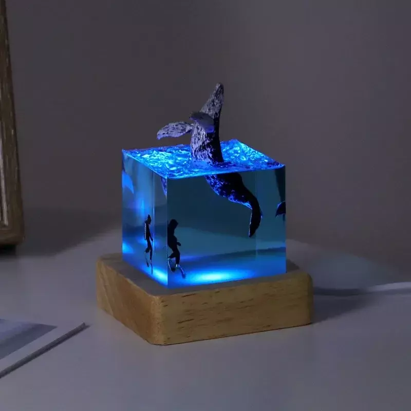 Lampu meja Resin organisme dunia Seabird lampu dekorasi seni lampu malam tema kapal ikan hiu lampu malam kreatif isi daya USB