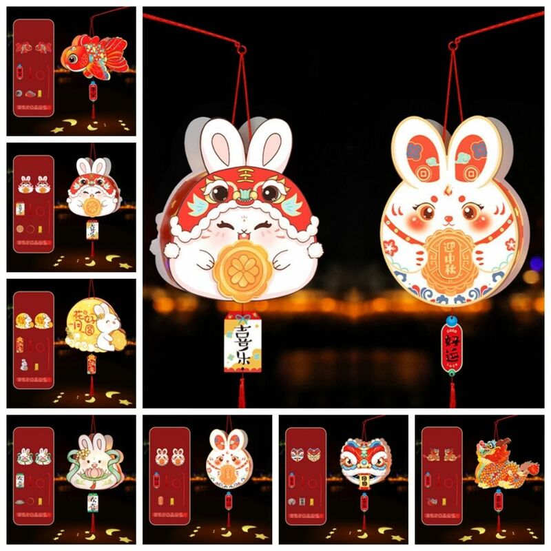 Handgemachte Mitte Herbst Laterne DIY Materialien viel Glück Segen chinesischen Stil Laterne Lampe mit LED-Licht Kaninchen