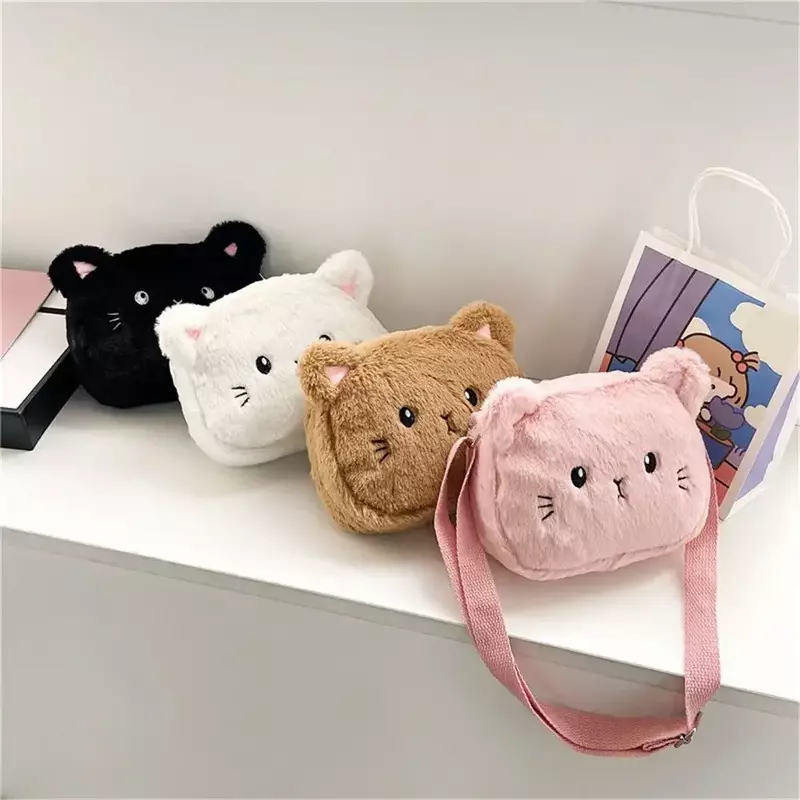 VL06 New Cute Soft peluche borsa a tracolla per bambini Cartoon Cat neonate Messenger borse piccole borse per bambini portamonete