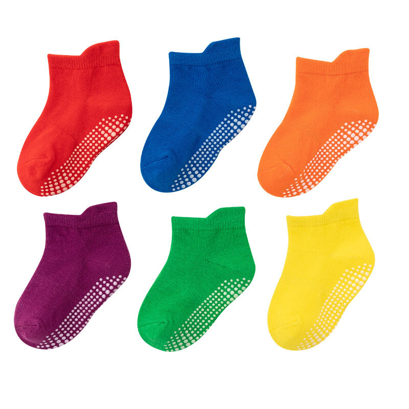 6 Pairs/Lot Spring Autumn Kids Anti-slip Socks Solid Color Soft Breathable Cotton Babys Boat Socks Boys Girls Trampoline Socks