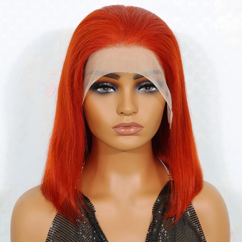 N.L.W #350 kolorowe koronkowe peruki z ludzkich włosów z przodu 13*4 krótki Bob proste ludzkie peruki 12-calowe przednie włosy dla kobiet o 180% gęstości