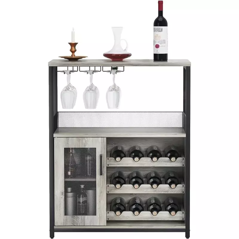 خزانة بار مع رف نبيذ قابل للإزالة ودرج واحد ، خزانة بار مع أرفف زجاجية وأبواب شبكية ، تخزين للكحول والنظارات