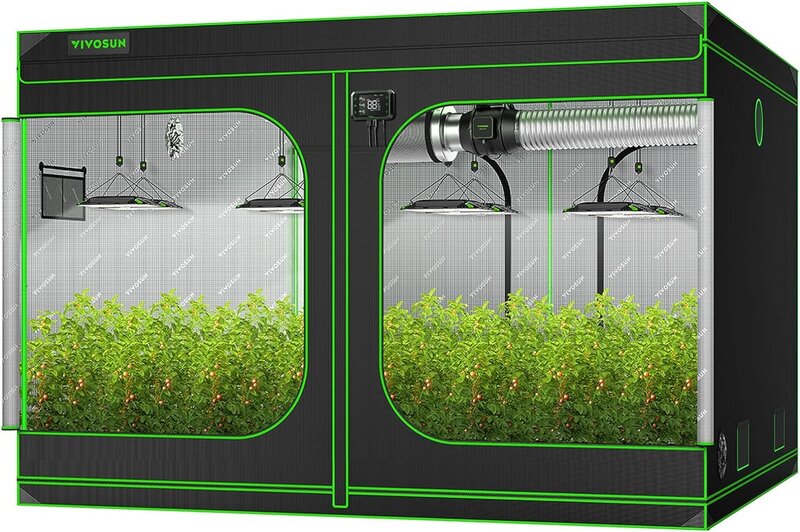 VIVOSUN S888 tenda da coltivazione 8x8, 96 "x 96" x 80 "Mylar altamente riflettente con finestra di osservazione e vassoio da pavimento per interni idroponici