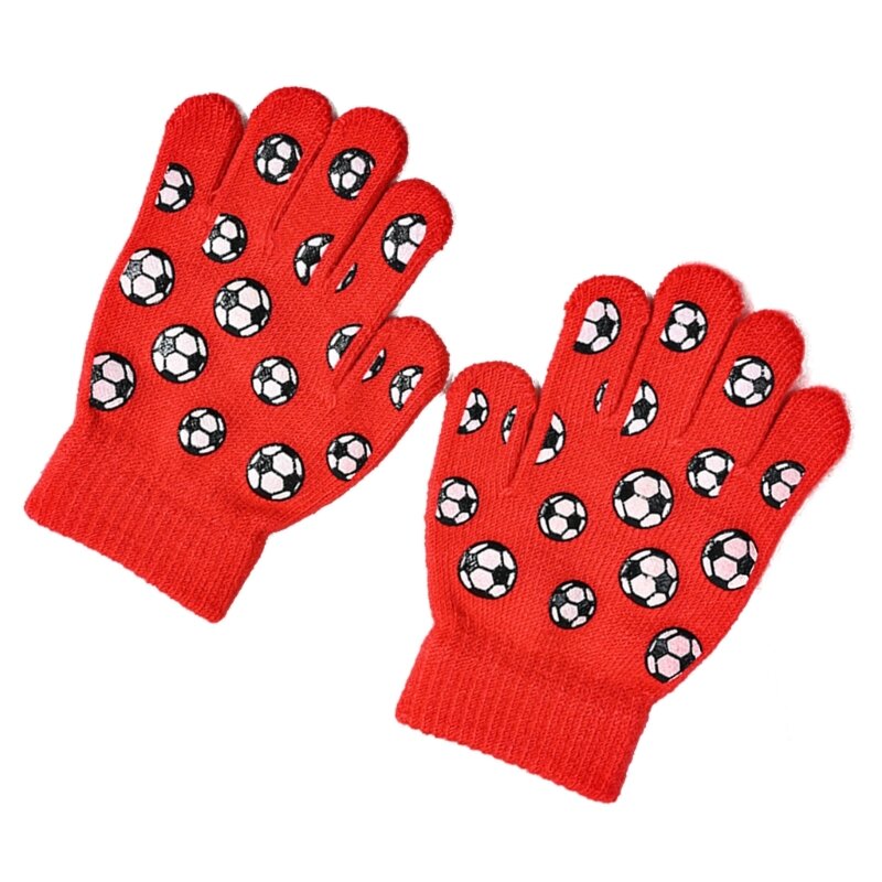 M76C Winter Warmth Knit Kids Gloves Cartoon Five Fingered Outdoor Sports Handwear for Elementary School Students 1 Pair