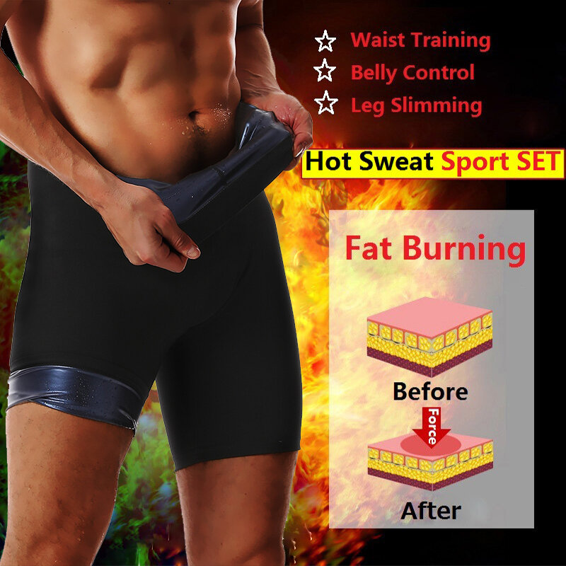 MrifDila Sauna Sweat Short Pants For Men Hot Thermo Sauna Leggings Compression High Waist Pants Workout Body Shaper Sauna Suit