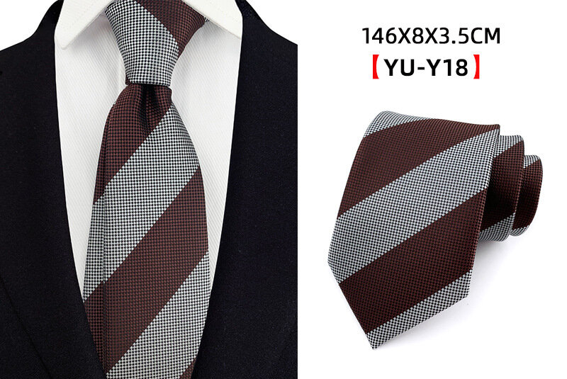 Gravata listrada clássica para negócios de escritório, gravata estilo versátil, cinza vinho tinto, moda casamento, 8cm
