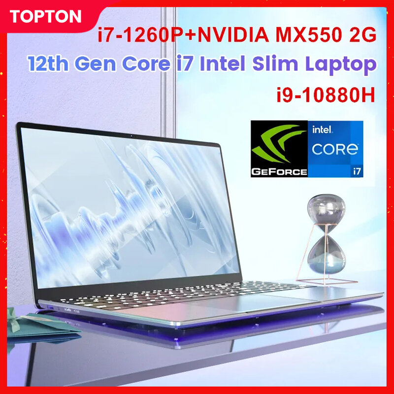 Laptop da gioco da 15.6 pollici Intel i7 1260P NVIDIA MX550 2G i9 10880H IPS Fingerprint Office Ultrabook Slim Notebook Windows 11 WiFi