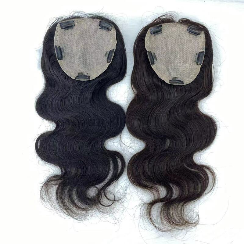 Топпер из человеческих волос в европейском стиле, 15 х16 см, волнистый Шелковый парик для наращивания, натуральные волосы с зажимами, накладные шиньоны для женщин