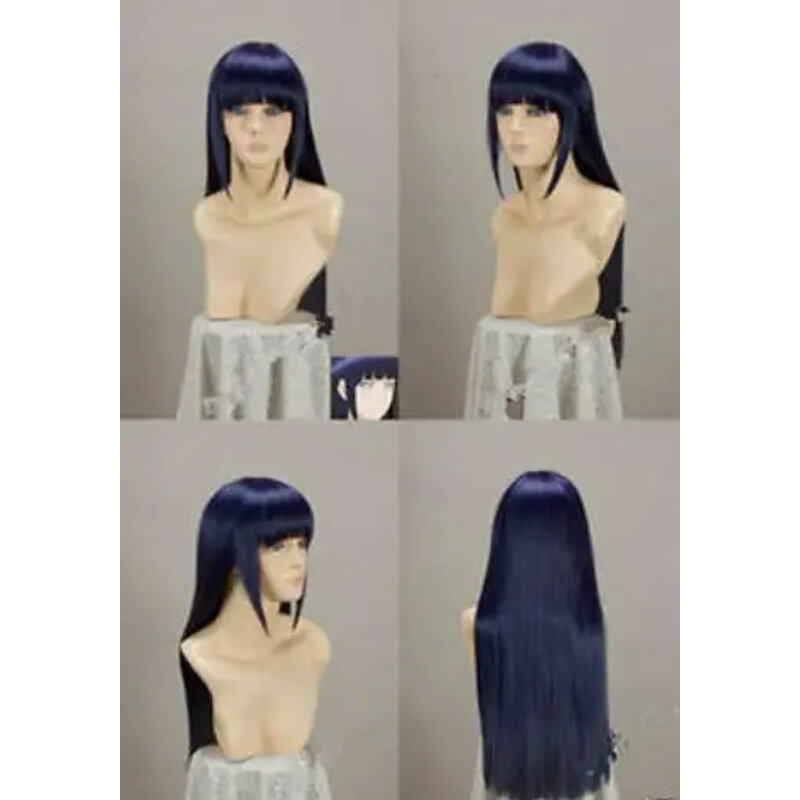 Quente!!!!!!!! Narutos Shippuden Mixed Cosplay Wig, Hinata Hyuga Azul e Bla, 80cm