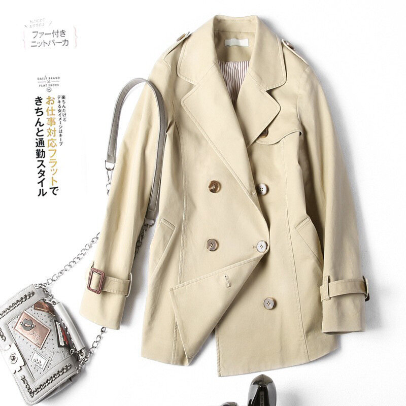 Women's Casual Trench Coat, Double Breasted Windbreaker, Female Outerwear, Spring, Autumn,Khaki
