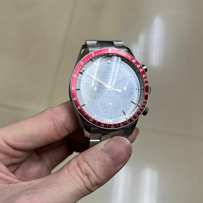 Часы наручные Parnis Мужские кварцевые с белым циферблатом, повседневные Роскошные с красной оправой и браслетом из нержавеющей стали, подарок, 40 мм, 2023