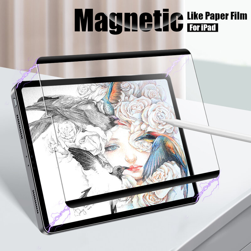 Jak papierowa folia na iPada Pro 13 11 2024 12.9 10 9 10. 9. generacji 10.2 Ochraniacz ekranu na iPada Air 5 4 2 3 Mini 6 Magnetic