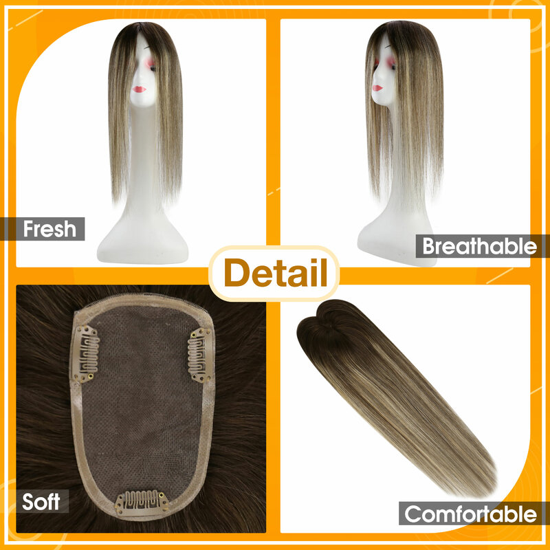 Full Shine Hair Topper Ombre 13*13cm Machine Naturally Comfortable Piece With Clips 100% Breathable Mono Base For Woman