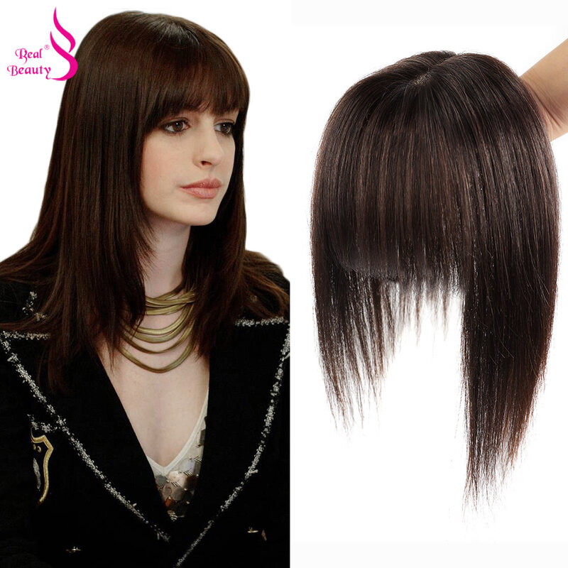 Natural Topper Human Hair Piece With Bang Real Beauty 100% Brazilian Remy Topper Middle Part Clip In Hair Machine Made Lace Base
