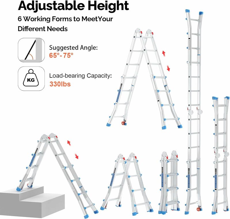 LUISSANDS-Escada telescópica, A Frame, 4 Step, 17 pés Altura de Alcance, Muti Posição, Dobrável, Perna Queda e Roda