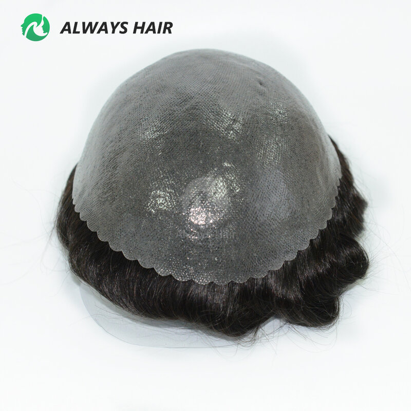 Tupé de piel OS28 para hombres, parches para el cabello de 0,12-0,14mm, 130% de densidad, peluca de prótesis capilar
