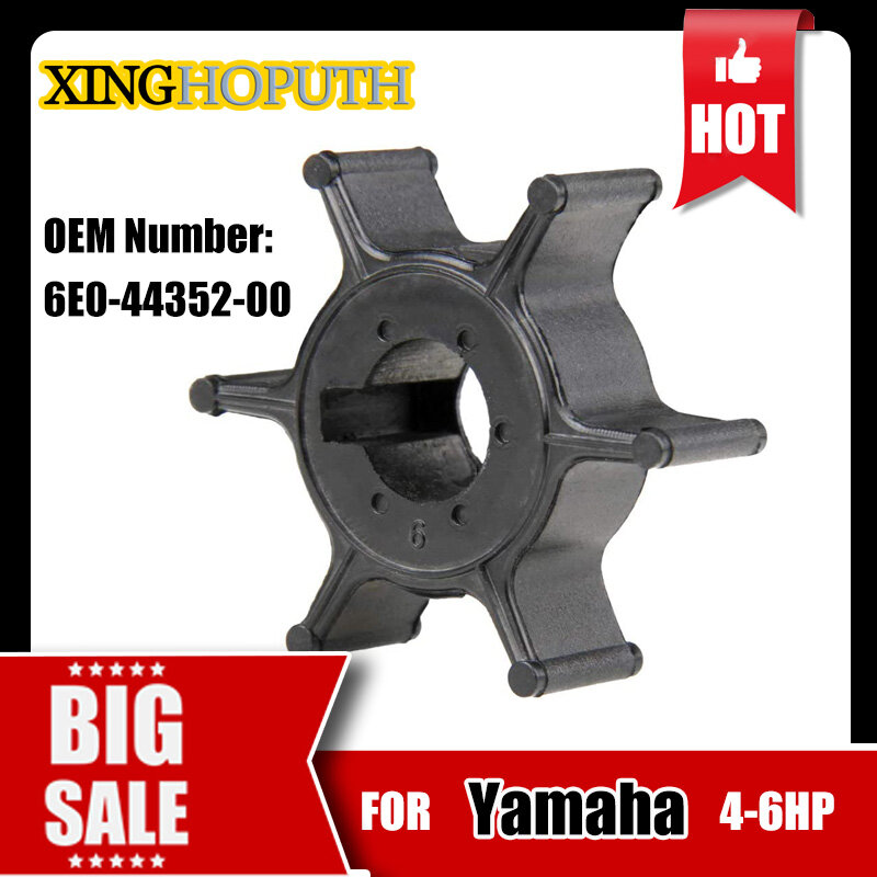 6E0-44352 Water Pump Impeller for Yamaha 4HP 5HP 6HP 2/4stroke Outboard Motor 6E0-44352-00-00 47-96305M 18-3073