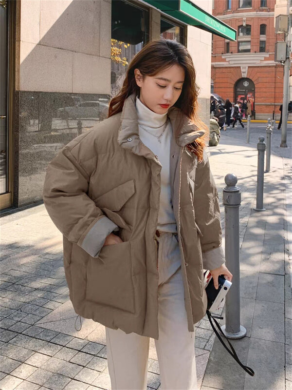 Jaket katun berwarna kontras untuk wanita jaket roti tebal populer gaya kampus Korea Niche rasa desain baru musim dingin