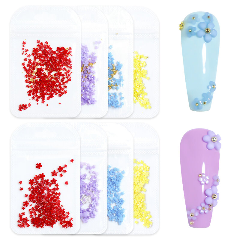 White Acrylic Flower Nail Art Decorations Mixed Size Rhinestones Red Blue Gem Manicure Tools Accessories DIY Nails Design 5g