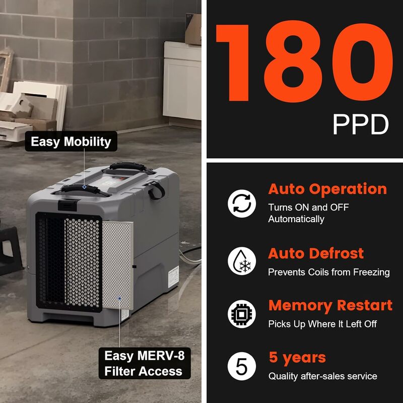 Commercial Dehumidifiers with Pump, LGR 180 PPD Dehumidifier for Crawl Space, Basement, Large Space, Industrial Dehumidifier