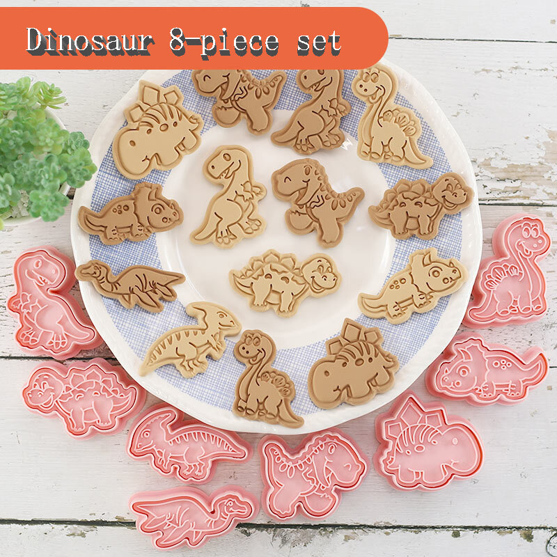 8 개/대 쿠키 커터 플라스틱 3D 공룡 모양 만화 가제트 비스킷 금형 쿠키 스탬프 주방 과자 베이킹 도구
