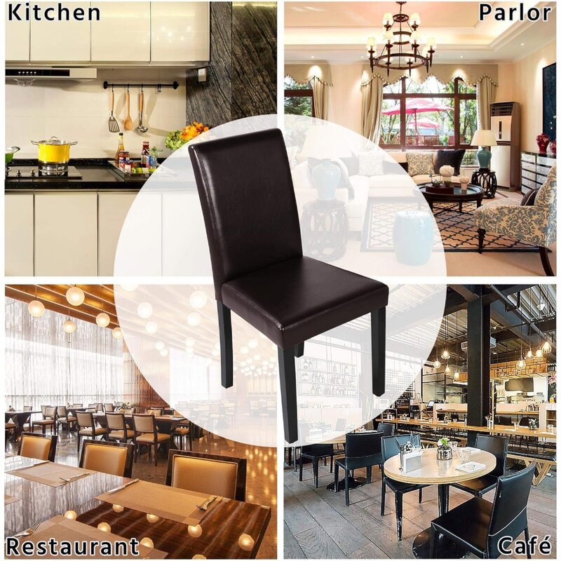 Dining Chairs Side PU Cushion Chairs with Waterproof Surface and Wood Legs for Kitchen Restaurant and Living Room, Set of 4