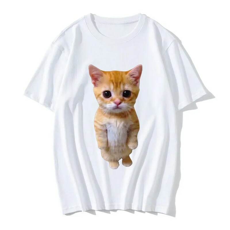 Kaus kasual gambar 3D kucing lucu kaus kasual Wanita Pria musim panas Harajuku anak perempuan anak laki-laki pakaian Fashion kasual