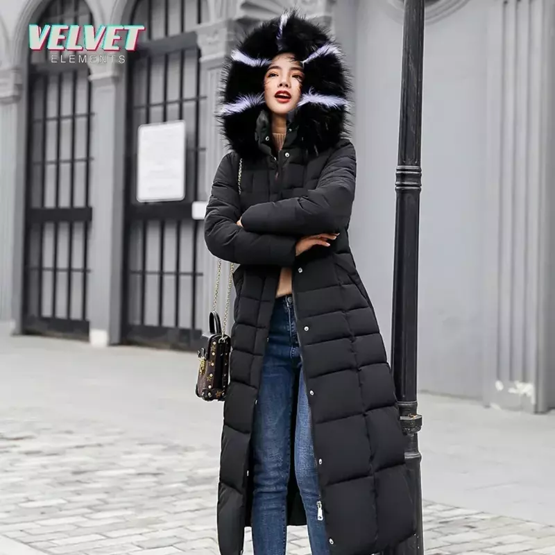 V & Es 2023 nuovo piumino imbottito in cotone parka 3XL moda collo di pelliccia giacca invernale donna lungo cappotto invernale con cappuccio